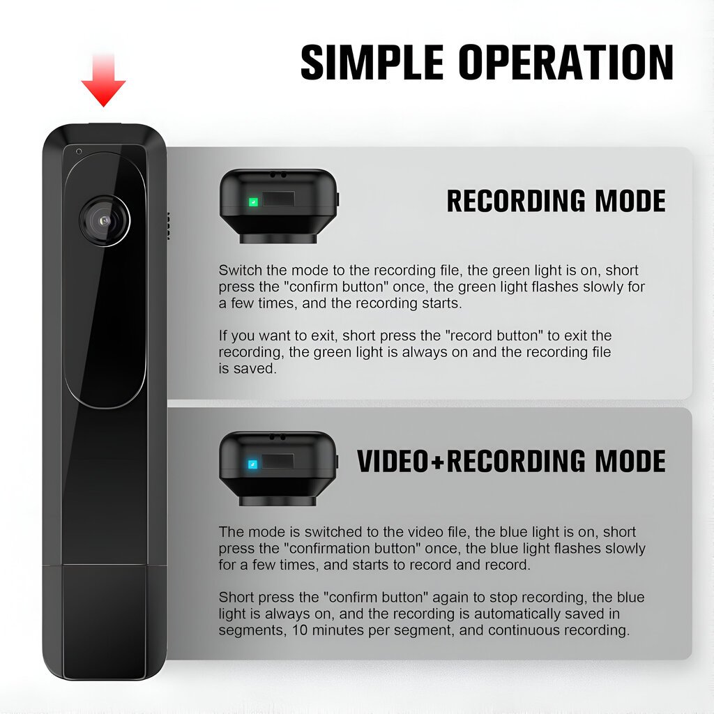 Pārnēsājama USB kamera un balss ierakstītājs LIVMAN T008 ar 64GB atmiņas karti cena un informācija | Novērošanas kameras | 220.lv