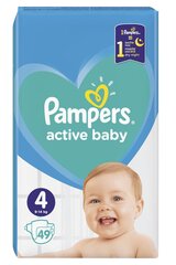 Подгузники «Pampers» Active Baby, Размер 4, Maxi, 9-14 кг, 49 шт цена и информация | Подгузники | 220.lv