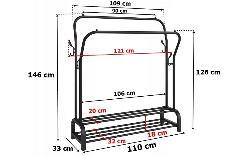 Drēbju pakaramais, stāvošs, metāla, melns cena un informācija | Pakaramie un apģērbu maisi | 220.lv