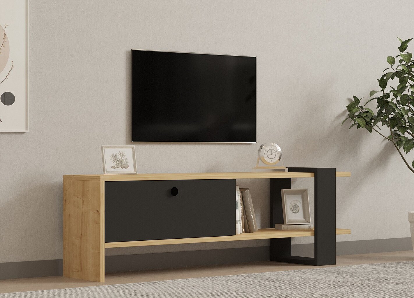 TV galdiņš Asir, 120x36,8x25 cm, pelēks/bēšs cena un informācija | TV galdiņi | 220.lv