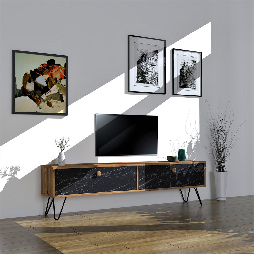 TV galdiņš Asir, 160x45x29,6 cm, brūns/melns cena un informācija | TV galdiņi | 220.lv