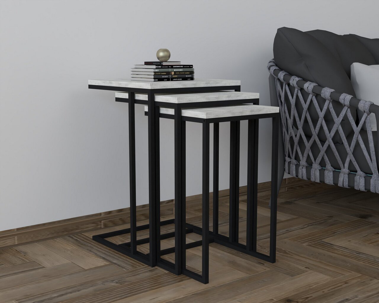 3-daļīgs galda komplekts Asir, 40x61,8x40 cm, balts/melns цена и информация | Žurnālgaldiņi | 220.lv