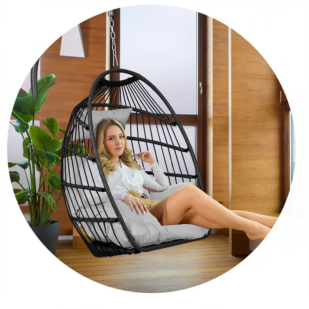 Piekaramais dārza krēsls ar pelēkiem spilveniem Luisiana, melns цена и информация | Dārza krēsli | 220.lv