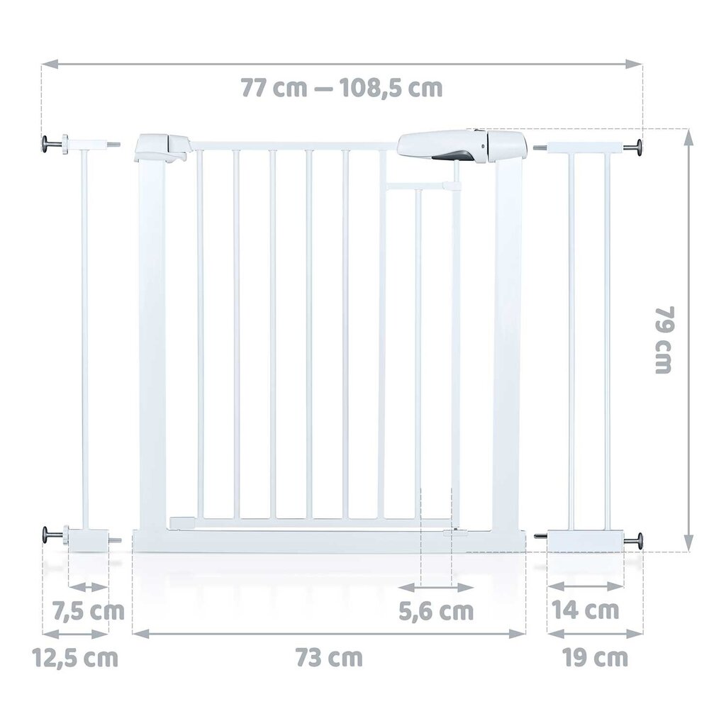 Drošības vārtiņi Nukido, 77-108,5 cm, white cena un informācija | Bērnu drošības preces | 220.lv