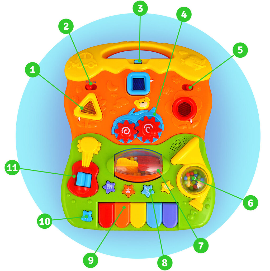 Izglītojošs stūmējs ar mūziku 2in1, zils cena un informācija | Attīstošās rotaļlietas | 220.lv