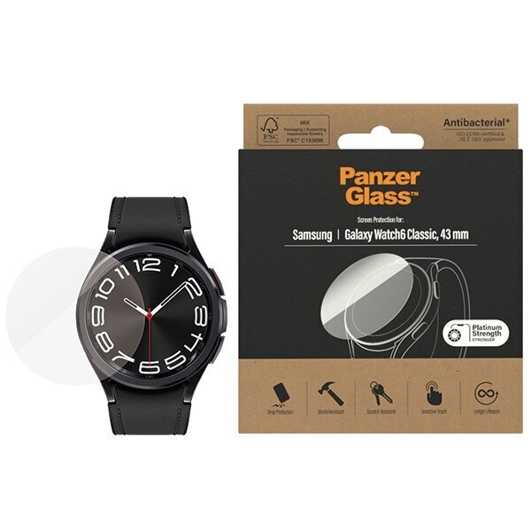 Aizsargstikls PanzerGlass Galaxy Watch6 Classic 43mm Antibacterial 3685 cena un informācija | Viedpulksteņu un viedo aproču aksesuāri | 220.lv