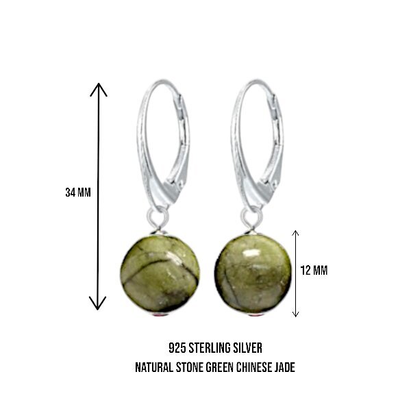 Sudraba auskari ar dabīgiem akmeņiem sievietēm I.L.U.S, Green Chinese Jade cena un informācija | Auskari | 220.lv