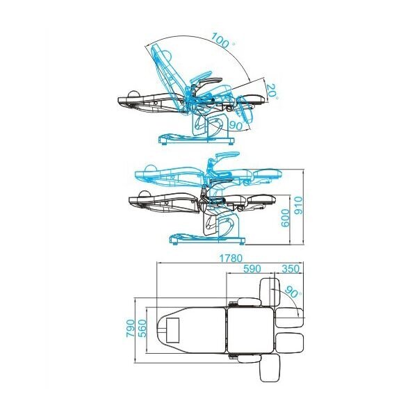 Elektriskais podiatrijas krēsls Azzurro 709A ar 3 motoriem, balts cena un informācija | Mēbeles skaistumkopšanas saloniem | 220.lv