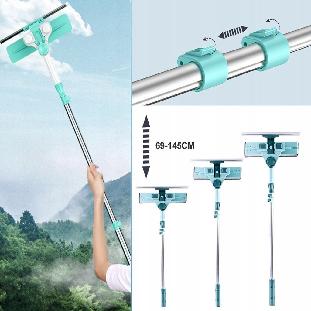 Hooha teleskopiskais logu tīrīšanas ierīce, 3 in 1 cena un informācija | Tīrīšanas piederumi | 220.lv