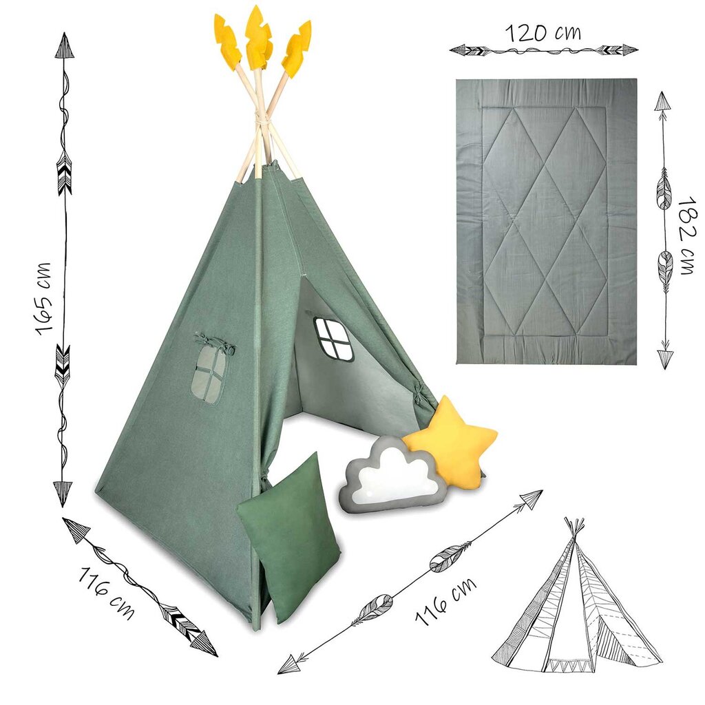 Bērnu telts Nukido, zaļa cena un informācija | Bērnu rotaļu laukumi, mājiņas | 220.lv