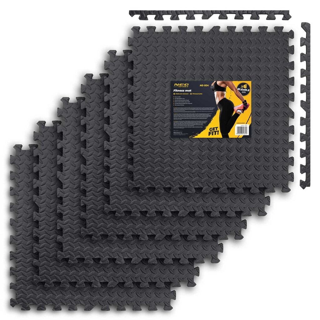 Fitnesa paklājs Neo Sport, 60 x 60 cm, melns cena un informācija | Vingrošanas paklāji | 220.lv