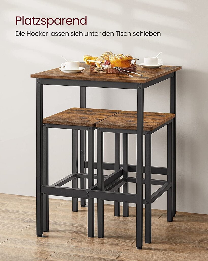 3-s daļu virtuves mēbeļu komplekts Vasagle LBT017B01, brūns/melns cena un informācija | Virtuves un ēdamistabas krēsli | 220.lv