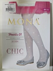 Колготки для девочек с сердечками Mona Hearts 01, 20 den, Bianco цена и информация | Носки, колготки для девочек | 220.lv