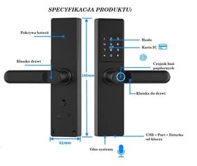 Intelligence Tuya durvju slēdzene, kods, wi -fi, rfid - melns цена и информация | Дверные замки | 220.lv