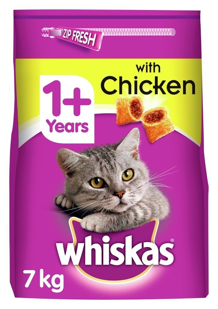 Whiskas pieaugušiem kaķiem, ar vistu, 7 kg cena un informācija | Sausā barība kaķiem | 220.lv