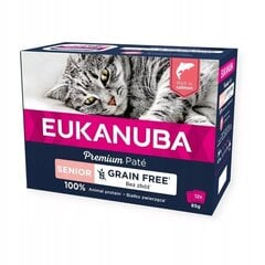 Eukanuba Grain Free Senior vecākiem kaķiem, ar lasi, 12x85 g cena un informācija | Konservi kaķiem | 220.lv