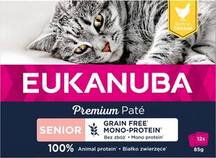 Eukanuba Grain Free Senior pieaugušiem kaķiem, ar vistu, 12x85 g cena un informācija | Konservi kaķiem | 220.lv