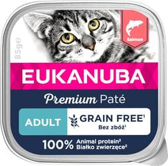 Eukanuba Grain Free Adult для взрослых кошек с лососем, 16x85 гр цена и информация | Консервы для котов | 220.lv