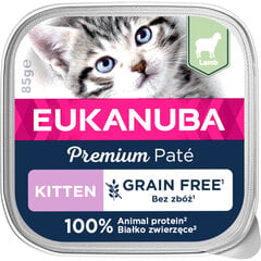 Eukanuba Grain Free Kitten kaķiem, ar jēru, 16x85 g cena un informācija | Konservi kaķiem | 220.lv