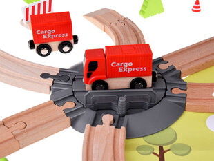 Koka dzelzceļa sliedes ar vilcienu un piederumiem cena un informācija | Rotaļlietas zēniem | 220.lv