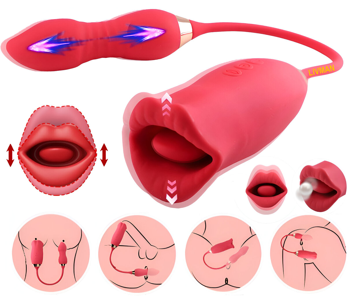 Многофункциональный вибратор 3в1 с дизайном роза и язычком LIVMAN E-125 с  10 режимами облизывания, 10 режимами вибрации и 10 телескопическими  режимами цена | virs18.220.lv