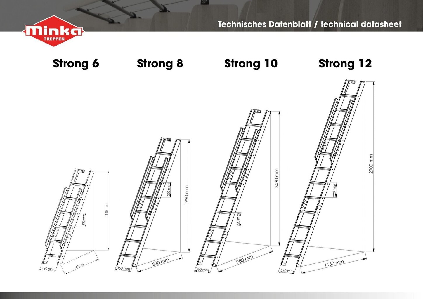 Kāpnes Minka Strong 12, 36.3 x 290(307) cm цена и информация | Kāpnes | 220.lv