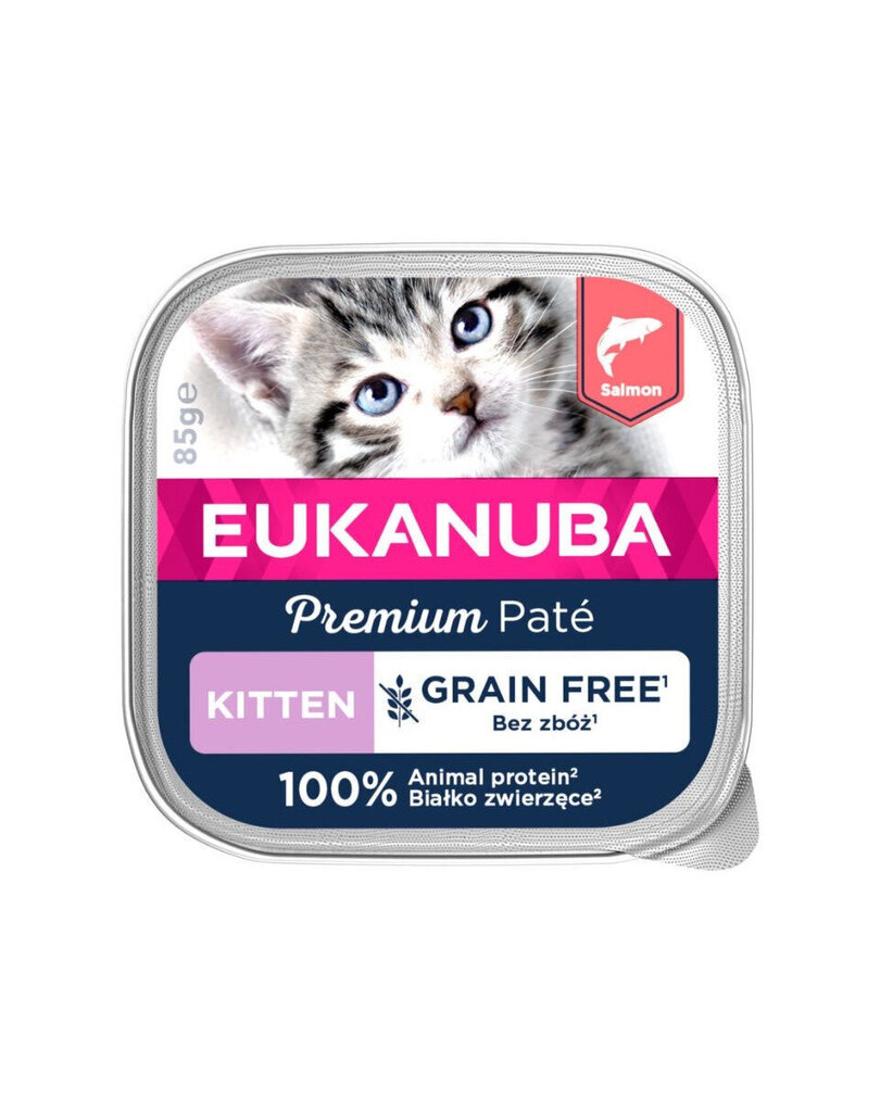 Eukanuba Grain Free Kitten kaķiem, ar lasi, 12x85 g cena un informācija | Konservi kaķiem | 220.lv