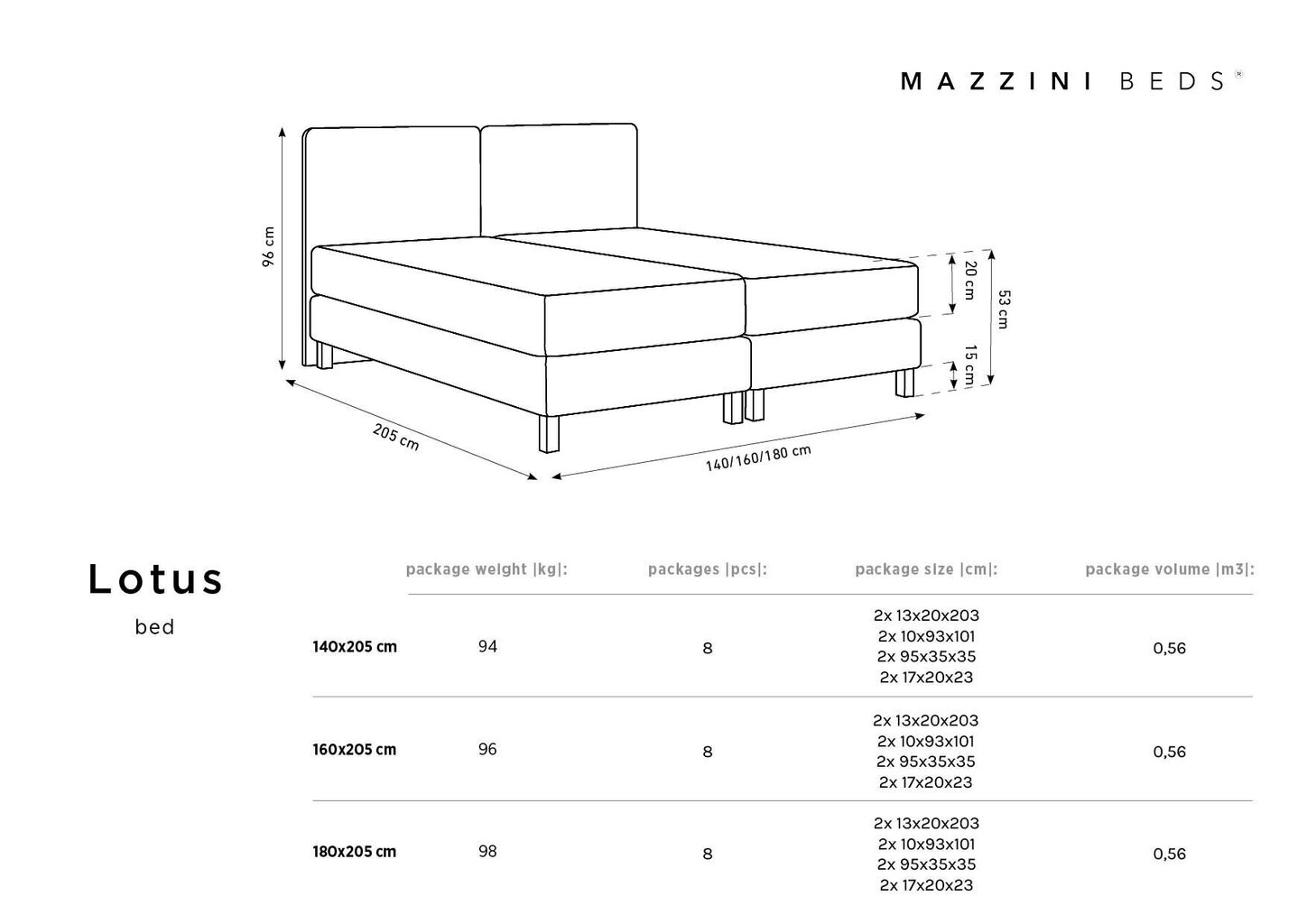 Gulta Mazzini Lotus, 180x200 cm, zila cena un informācija | Gultas | 220.lv