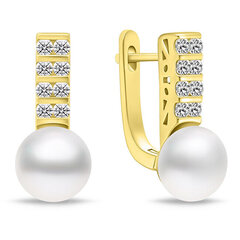 Apzeltīti auskari ar pērlēm un cirkoniem sievietēm Brilio Silver, EA941Y цена и информация | Серьги | 220.lv