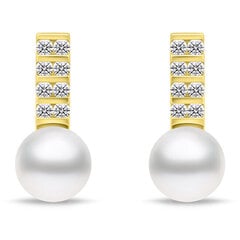 Apzeltīti auskari ar pērlēm un cirkoniem sievietēm Brilio Silver, EA941Y cena un informācija | Auskari | 220.lv