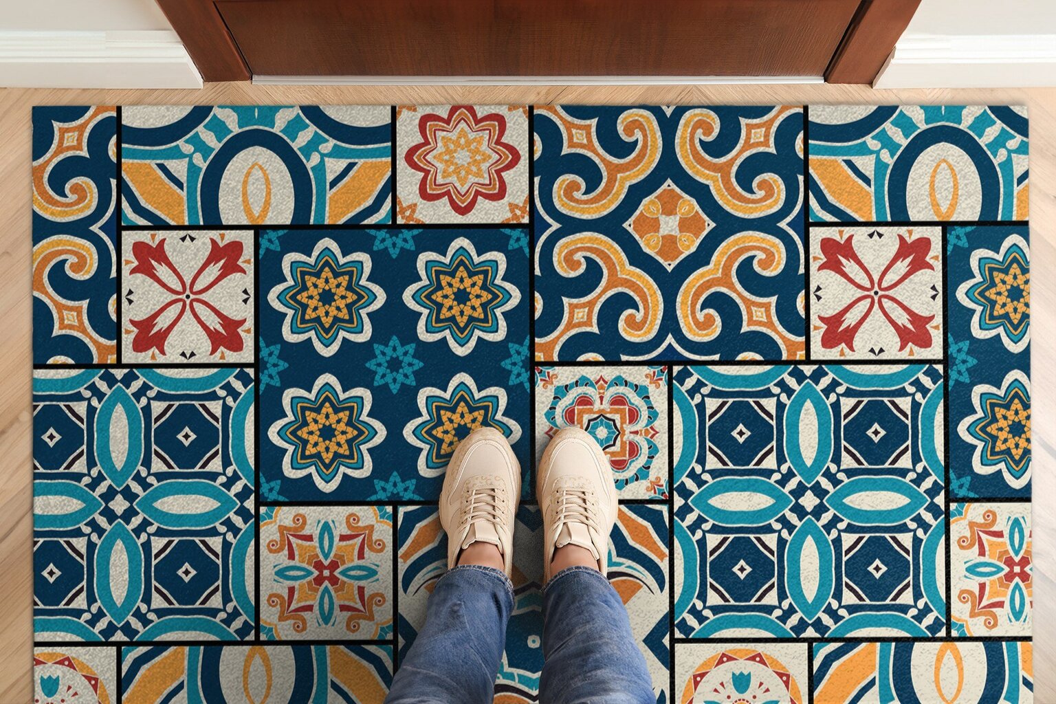 Durvju paklājs Azulejo, 150x100 cm cena un informācija | Kājslauķi | 220.lv