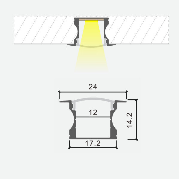 Iebūvējams profils LED lentei 3m x 24mm x 14.2mm cena un informācija | LED lentes | 220.lv