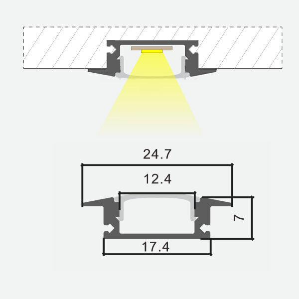 Integrēts profils LED lentei, 1m x 24,7mm x 7mm, 2 gab. цена и информация | LED lentes | 220.lv