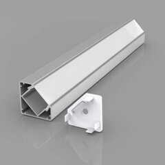 Угловой профиль из анодированного алюминия для LED лент с полупрозрачным стеклом цена и информация | Светодиодные ленты | 220.lv