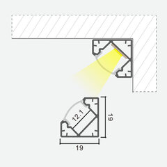 Stūra profils LED sloksnēm, 1m x 19mm x 19mm, 2 gab. cena un informācija | LED lentes | 220.lv