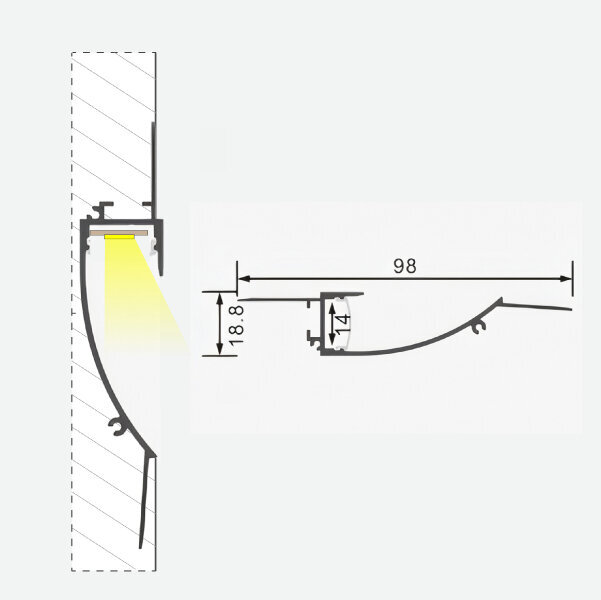 Iebūvējams profils LED lentei 3m x 98mm x 18.8mm cena un informācija | LED lentes | 220.lv