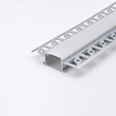 Встраиваемый анодированный алюминиевый профиль с матовым стеклом для 1-2 рядов LED ленты под регипс, штукатурку, 3 м x 61 мм x 14 мм цена и информация | Светодиодные ленты | 220.lv