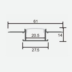 Iebūvējams profils 1-2 LED lentes rindām, 3m x 61mm x 14mm cena un informācija | LED lentes | 220.lv