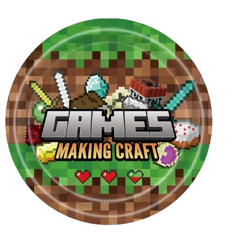 Vienreizlietojamie šķīvīši Minecraft, 23 cm, 10 gab. cena un informācija | Vienreizējie trauki | 220.lv