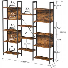 Grāmatu skapis ar 14 plauktiem, brūns/melns цена и информация | Полки | 220.lv