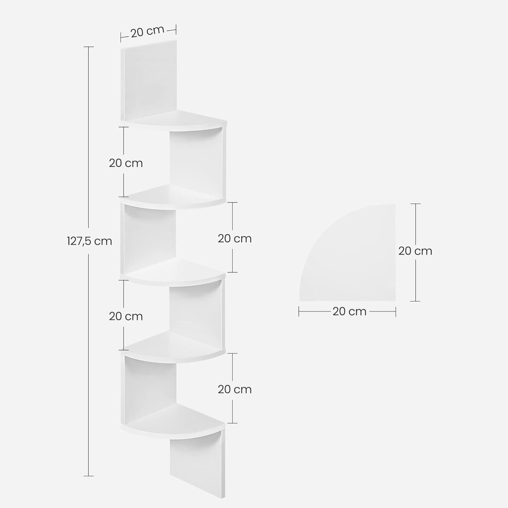 Stūra plaukts, balts, 127,5 cm cena un informācija | Plaukti | 220.lv