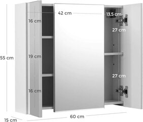 Vannas istabas skapītis ar spoguli, balts цена и информация | Шкафчики для ванной | 220.lv