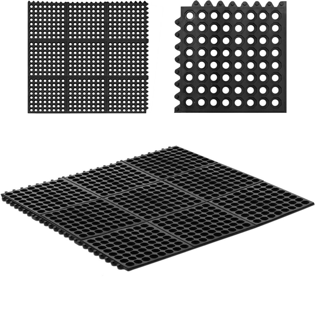 Neslīdošs ažūra gumijas kājslauķis 92 x 92 x 1 cm melns 10155911 цена и информация | Kājslauķi | 220.lv