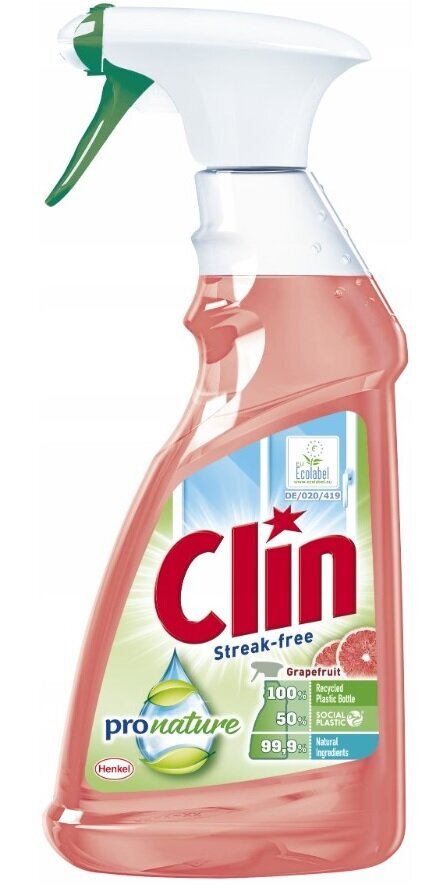 Logu tīrītājs CLIN Streak Free ProNature Grapefruit, 500ml цена и информация | Tīrīšanas līdzekļi | 220.lv