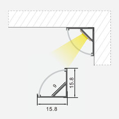 Stūra alumīnija profils LED lentēm, 3m x 15.8mm x 15.8mm cena un informācija | LED lentes | 220.lv