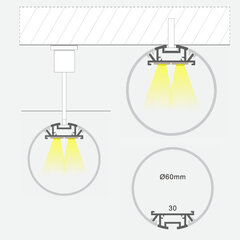 Virsapmetuma profils 1-3 LED lentes rindām, 3m x ø60mm x 30mm cena un informācija | Visional Mājai un remontam | 220.lv