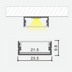 Virsapmetuma anodēts alumīnija profils LED lentēm ar matētu stiklu, 2m x 23.5mm x 9.8mm cena un informācija | Visional Mājai un remontam | 220.lv