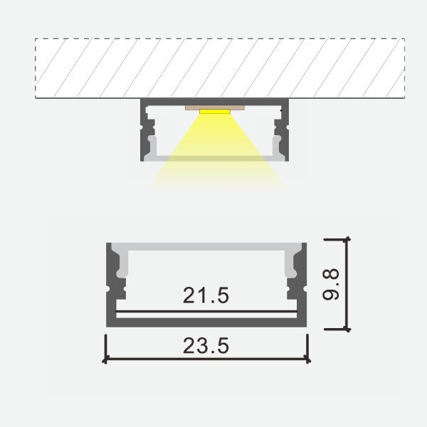 Virsapmetuma anodēts alumīnija profils LED lentēm ar matētu stiklu, 2m x 23.5mm x 9.8mm cena un informācija | LED lentes | 220.lv