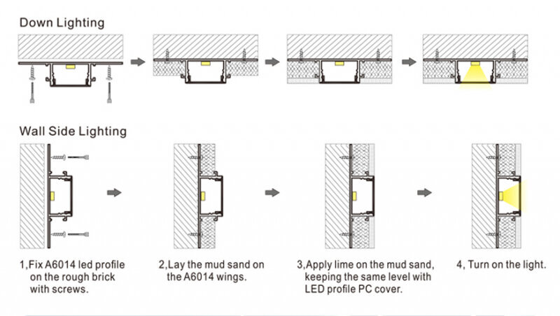 Iebūvējams / zemapmetuma anodēts alumīnija profils ar matētu stiklu LED lentei ģipškartona plāksnēm, flīzēm, 2m x 52.5mm x 13.3mm cena un informācija | LED lentes | 220.lv