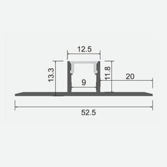 Iebūvējams / zemapmetuma anodēts alumīnija profils ar matētu stiklu LED lentei ģipškartona plāksnēm, flīzēm, 2m x 52.5mm x 13.3mm cena un informācija | LED lentes | 220.lv